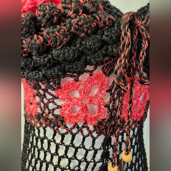 Crochet Black and Coral/Pink Cover-Up - Picture 5 of 6